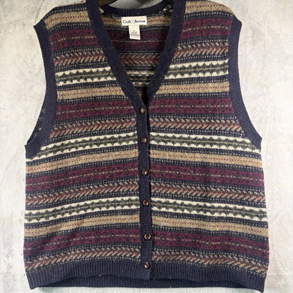 Vintage‎ Croft & Barrow Moose Fair Isle Wool Sweater Vest XL